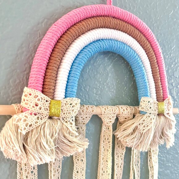 30"L Colorful Rainbow Wall Hanging Lace Fabric Strands Hair Bow Accessory Holder - Picture 2 of 9